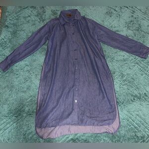 Blue Button-Up Long Shirt Dress Tunic Top